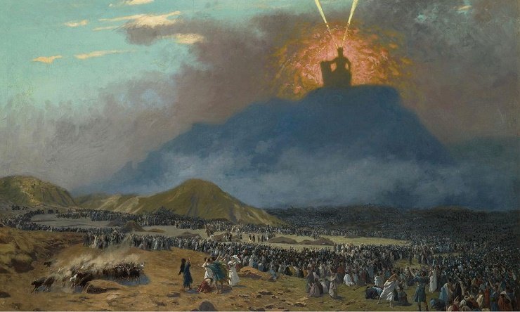 Artwork of Moses on Mount Sinai with 10 Commandments